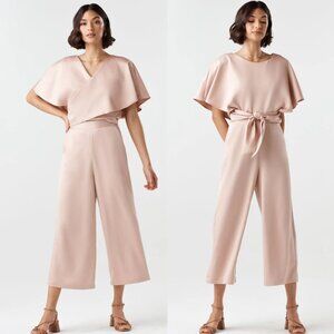 Vetta Satin Cape Jumpsuit in Champagne Blush 12 NWT